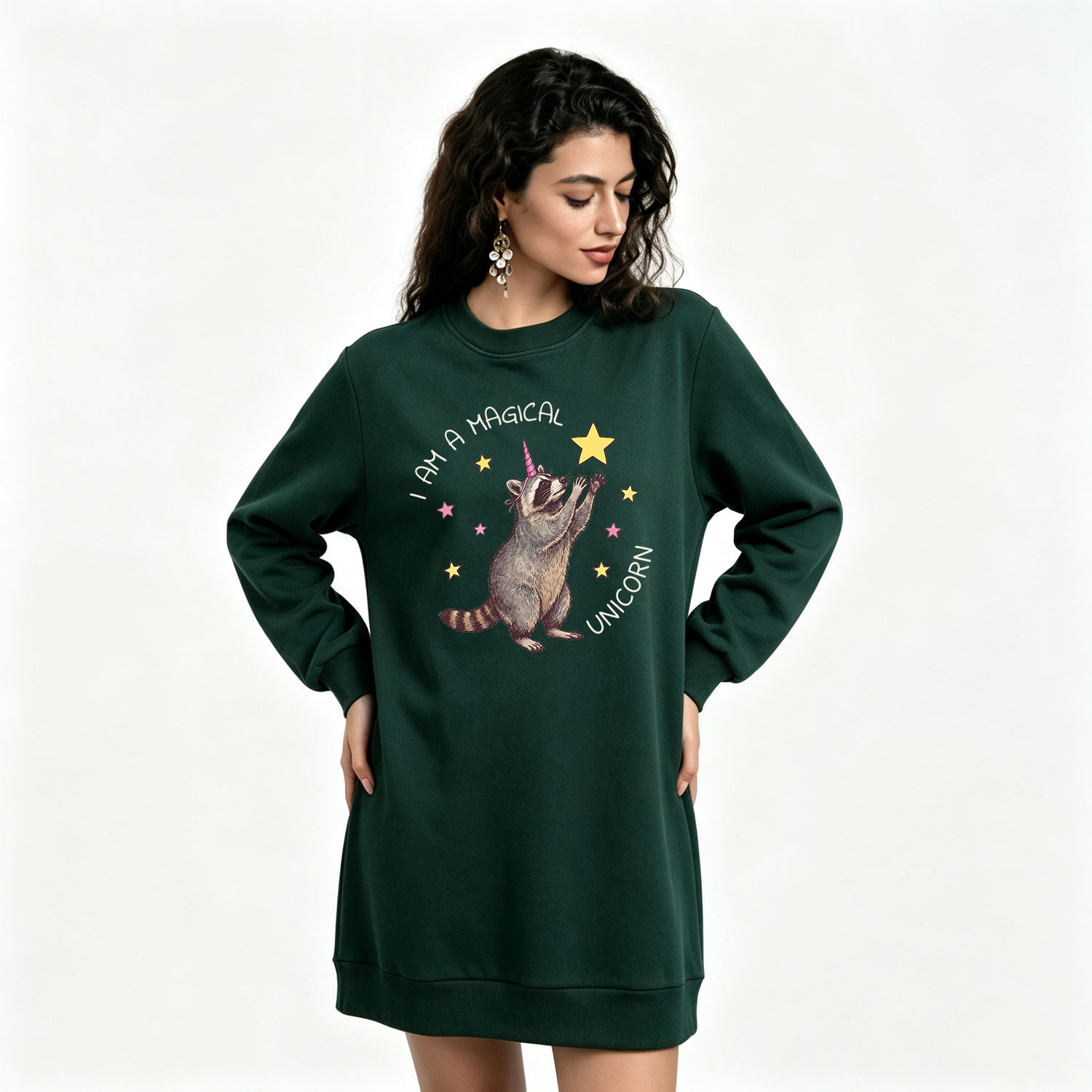Purplehecate I Am A Magical Unicorn Raccoon Sweatshirt Dress