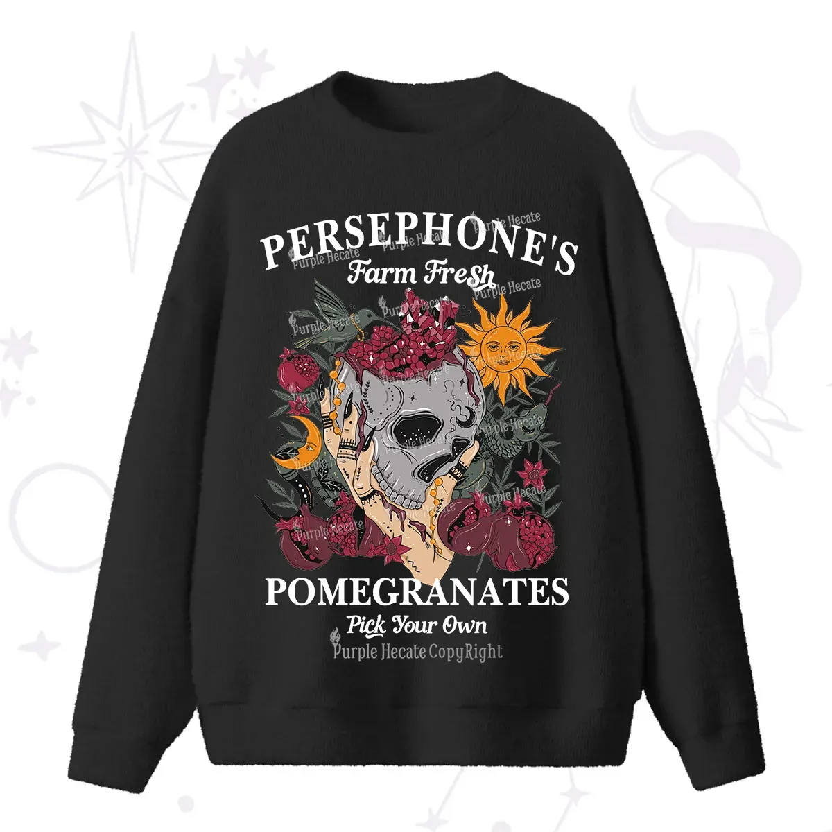 Purplehecate Persephone's Farm Fresh Pomegranates Pick Your Own Fuzzy Ugly Sweater