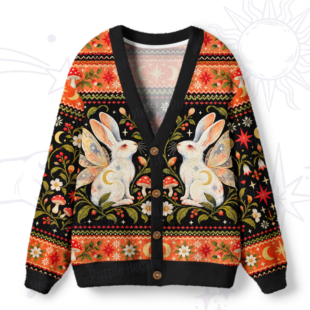 Purplehecate Whimsical Fairy Bunny Ugly Cardigan Sweaters