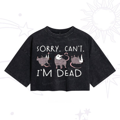 Purplehecate Funny Possum Sorry I Can't I'm Dead Washed Cropped T-Shirt