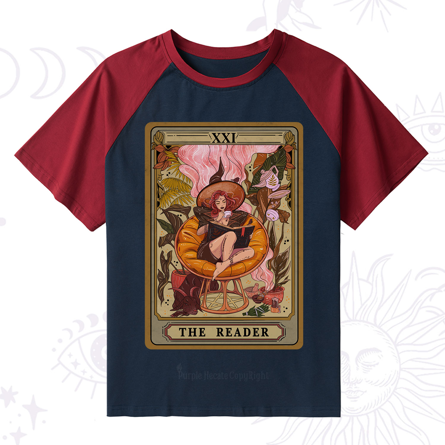 Purplehecate The Reader Tarot Card Raglan Short Sleeve T‑Shirt