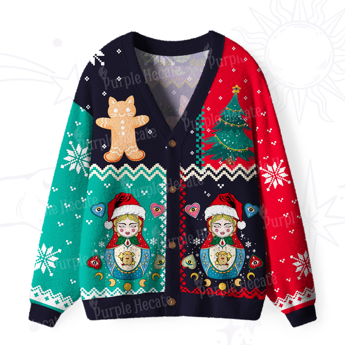 Purplehecate Nesting Doll Ugly Cardigan Sweaters