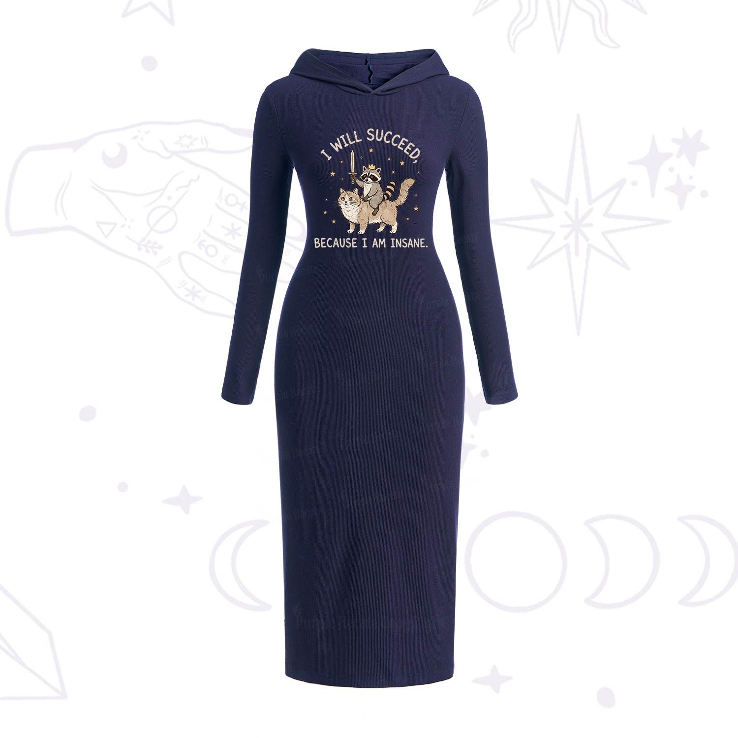 Purplehecate I Will Succeed Because I Am Insane Funny Raccoon Hooded Knit Dress
