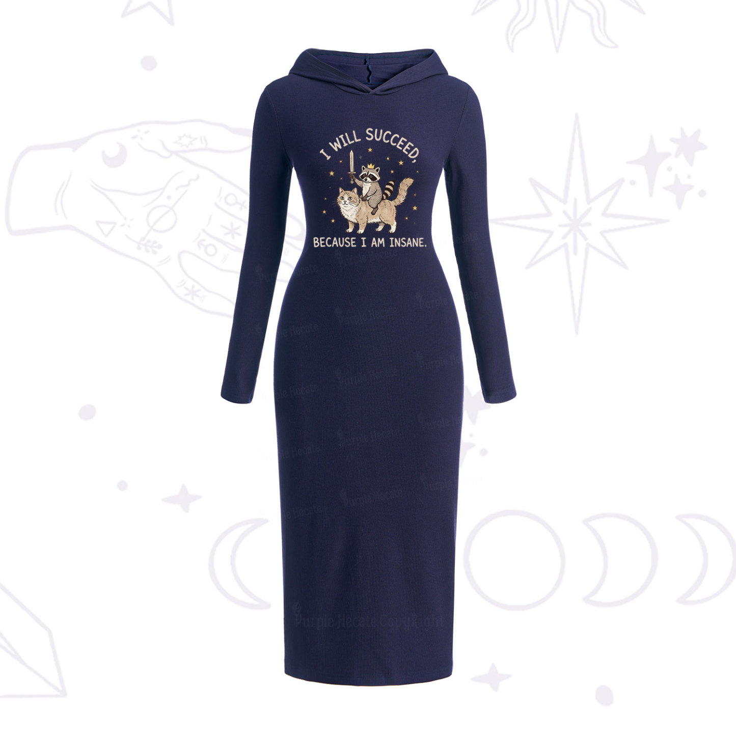 Purplehecate I Will Succeed Because I Am Insane Funny Raccoon Hooded Knit Dress