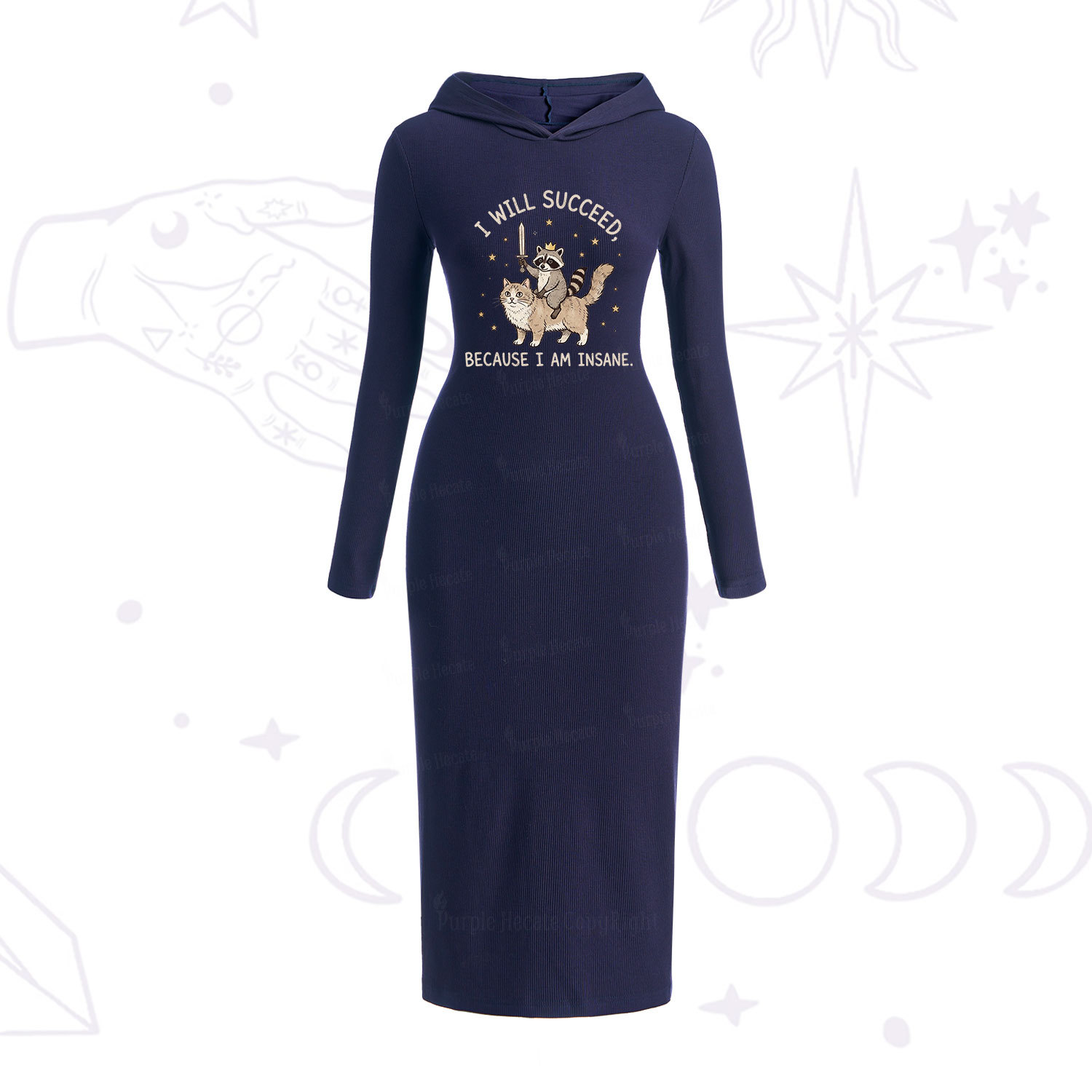 Purplehecate I Will Succeed Because I Am Insane Funny Raccoon Hooded Knit Dress