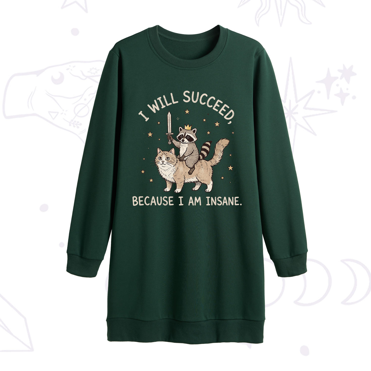 Purplehecate I Will Succeed Because I Am Insane Funny Raccoon Sweatshirt Dress