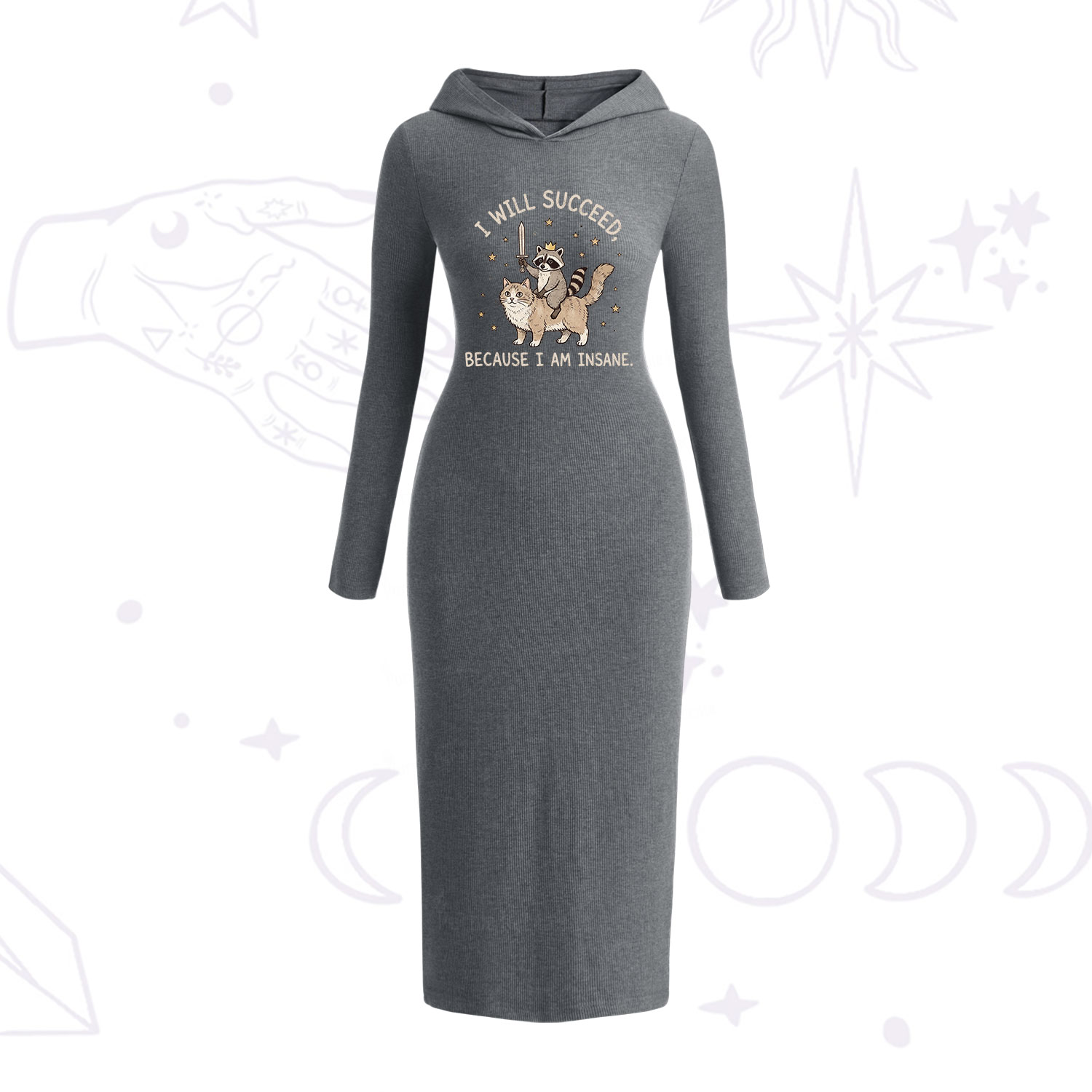 Purplehecate I Will Succeed Because I Am Insane Funny Raccoon Hooded Knit Dress