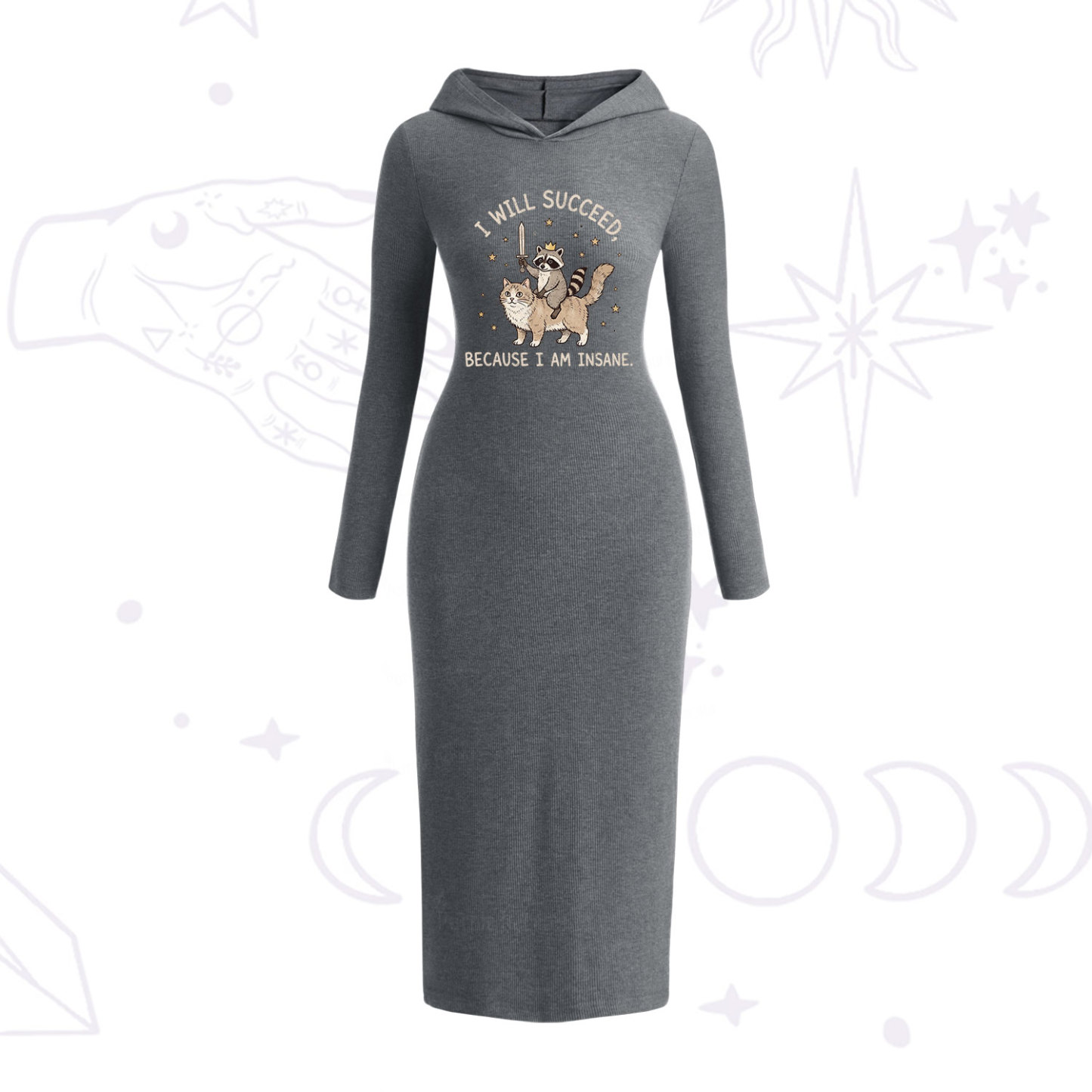 Purplehecate I Will Succeed Because I Am Insane Funny Raccoon Hooded Knit Dress