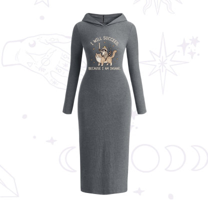 Purplehecate I Will Succeed Because I Am Insane Funny Raccoon Hooded Knit Dress