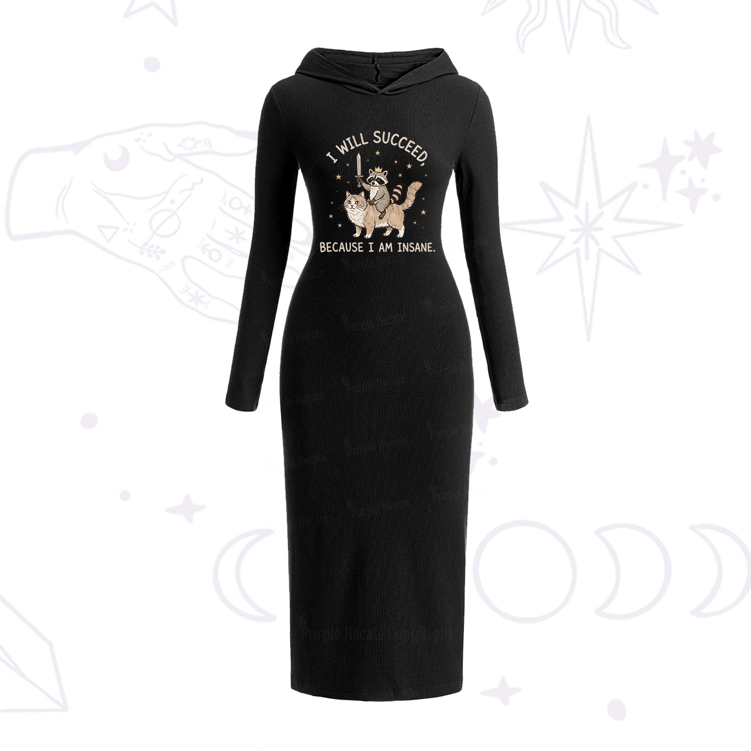 Purplehecate I Will Succeed Because I Am Insane Funny Raccoon Hooded Knit Dress
