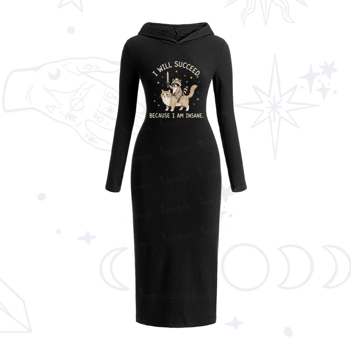 Purplehecate I Will Succeed Because I Am Insane Funny Raccoon Hooded Knit Dress