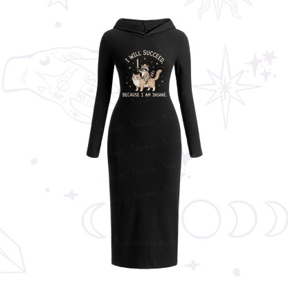 Purplehecate I Will Succeed Because I Am Insane Funny Raccoon Hooded Knit Dress