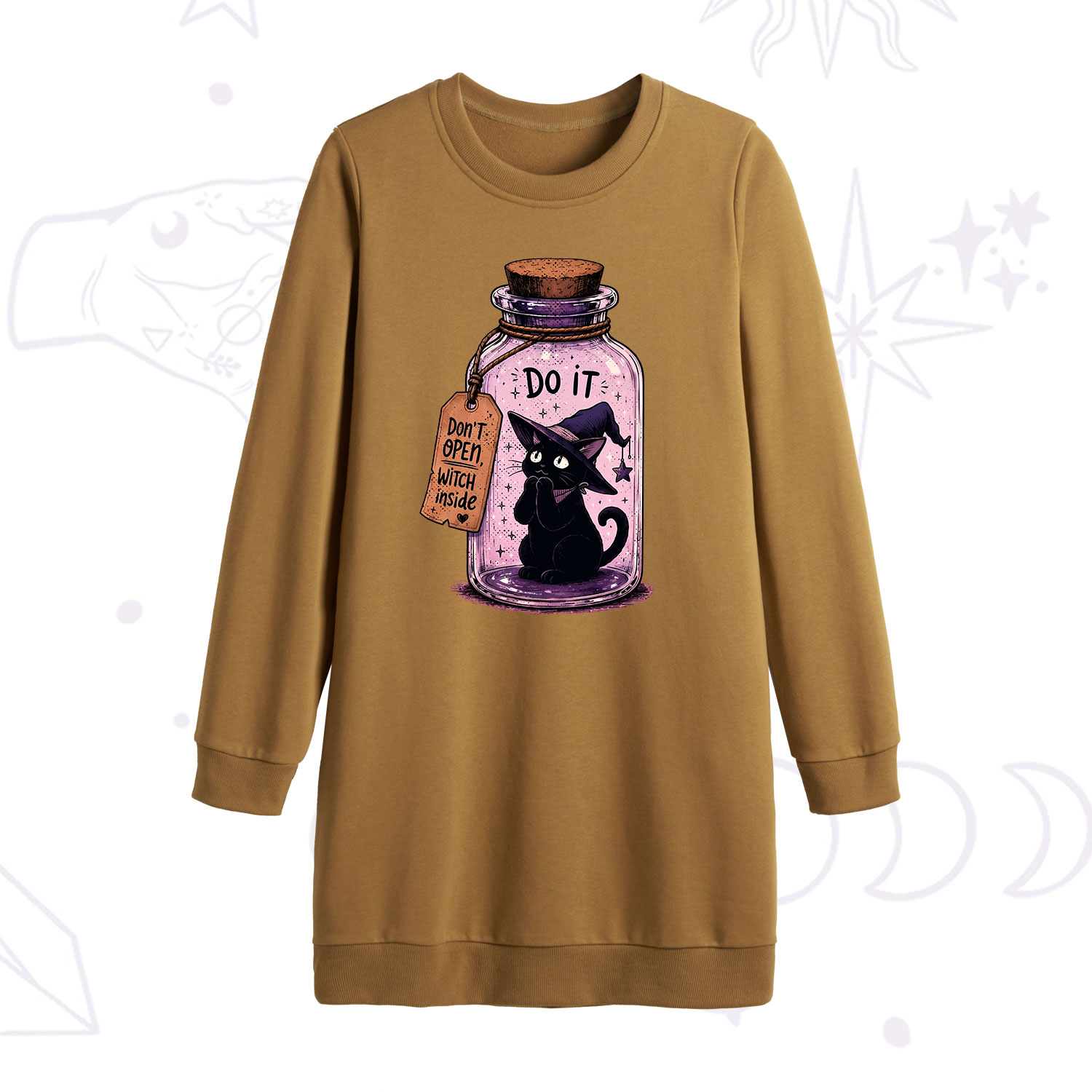 Purplehecate Witchy Cat in a Bottle Sweatshirt Dress