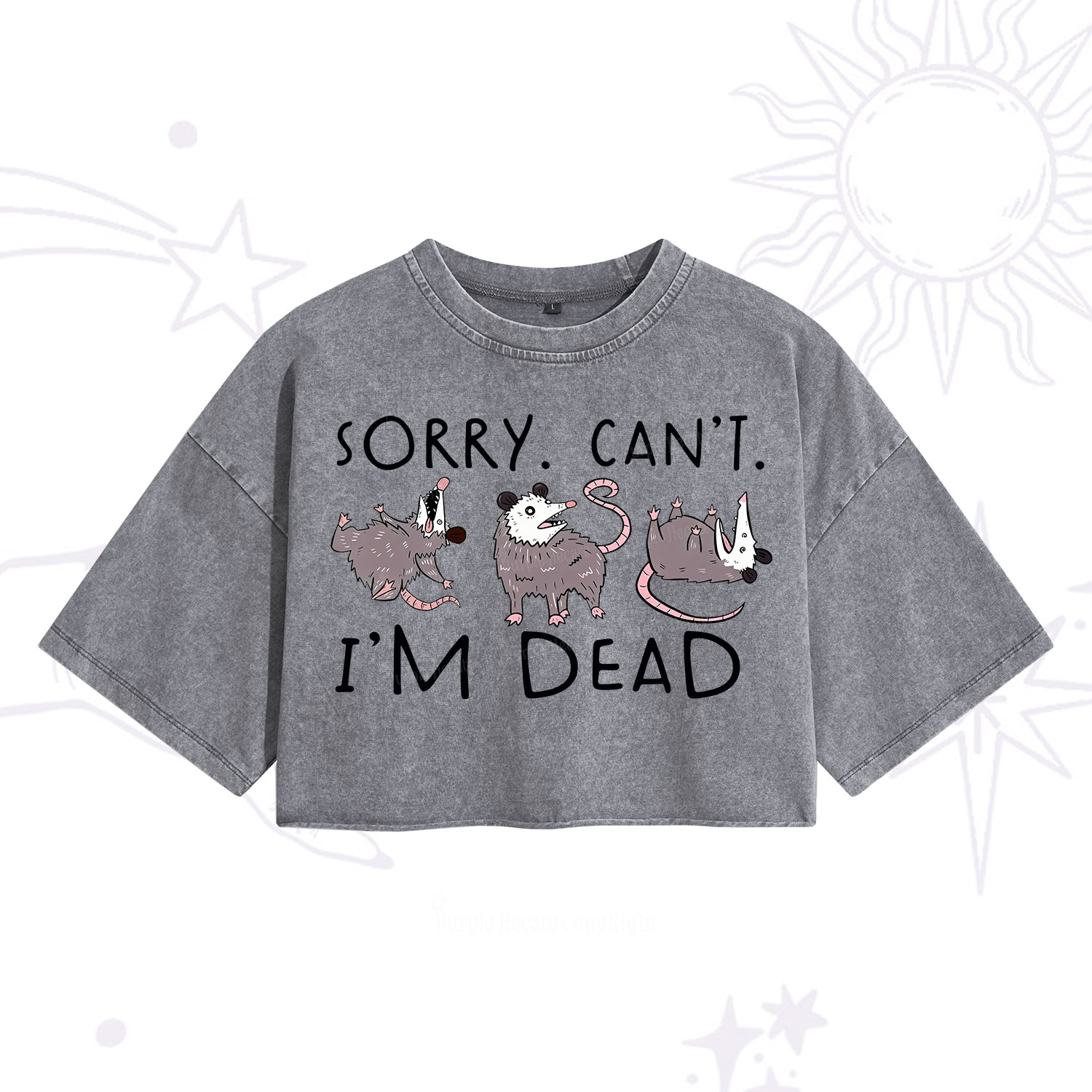Purplehecate Funny Possum Sorry I Can't I'm Dead Washed Cropped T-Shirt
