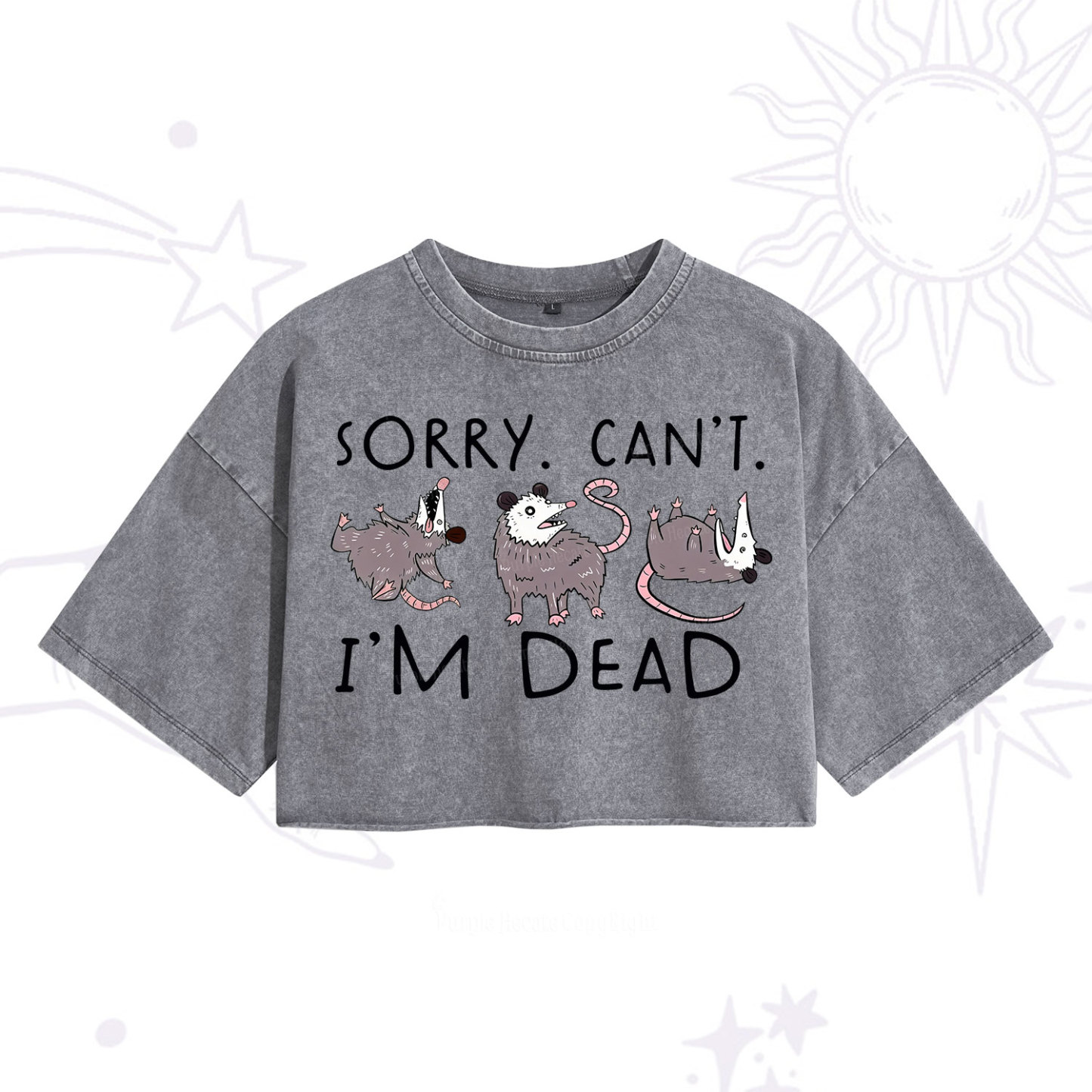 Purplehecate Funny Possum Sorry I Can't I'm Dead Washed Cropped T-Shirt