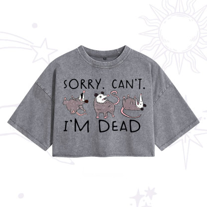 Purplehecate Funny Possum Sorry I Can't I'm Dead Washed Cropped T-Shirt