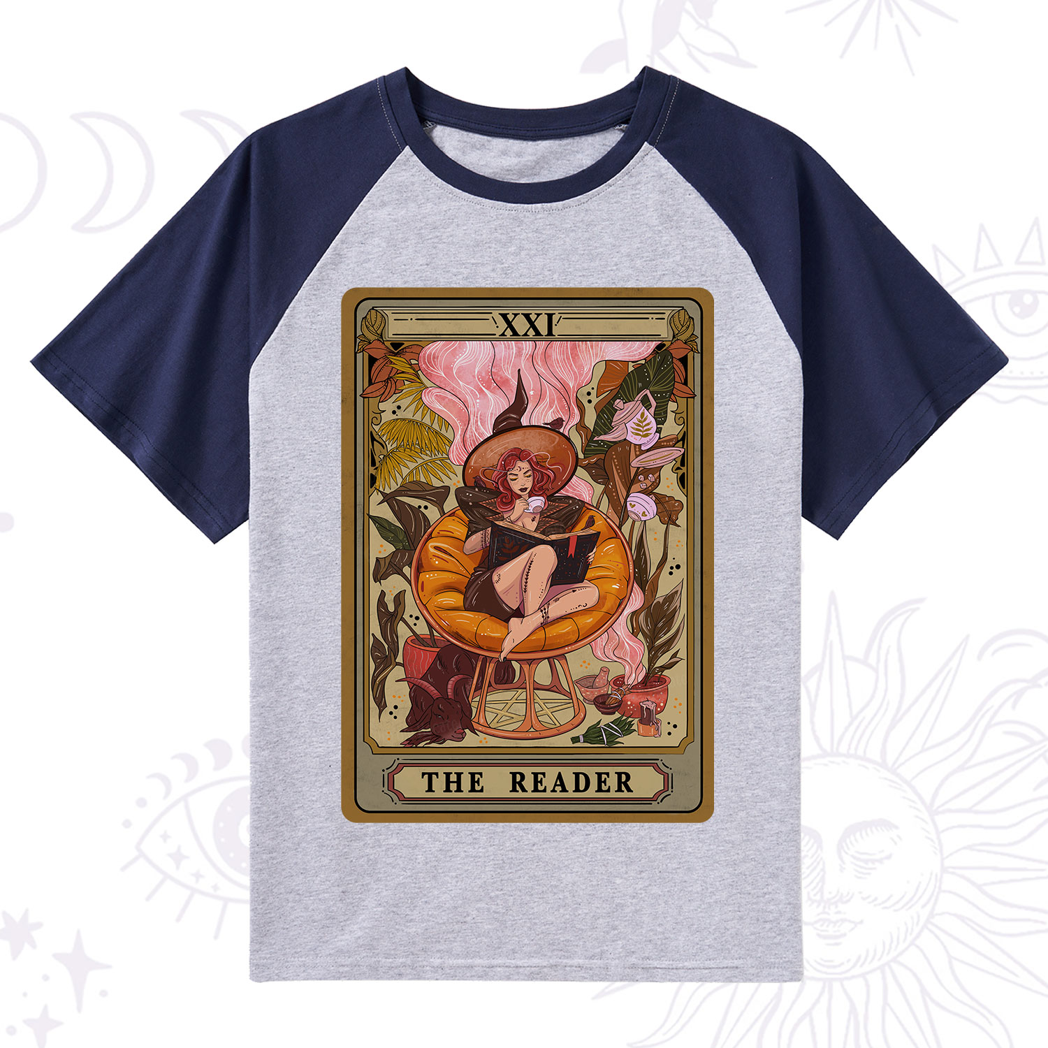 Purplehecate The Reader Tarot Card Raglan Short Sleeve T‑Shirt