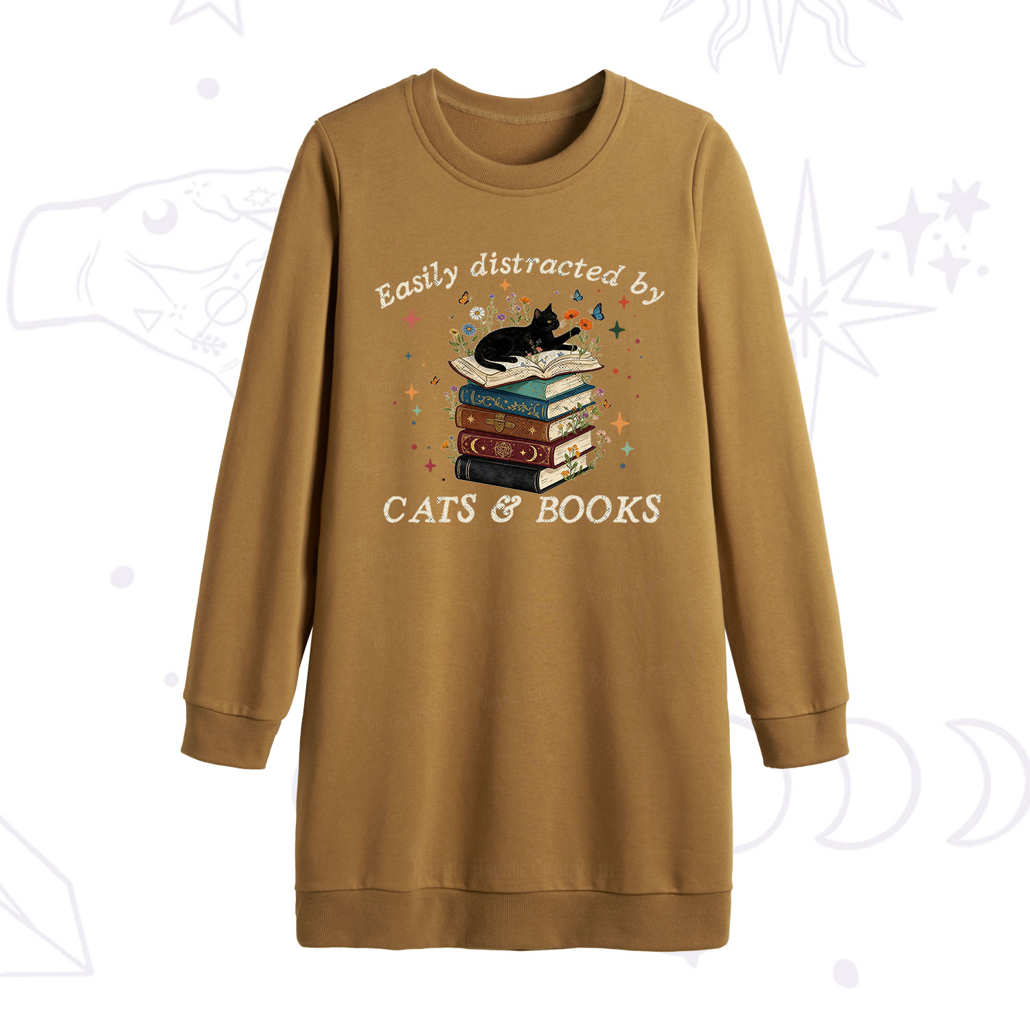 Purplehecate Easily Distracted By Cats And Books Sweatshirt Dress