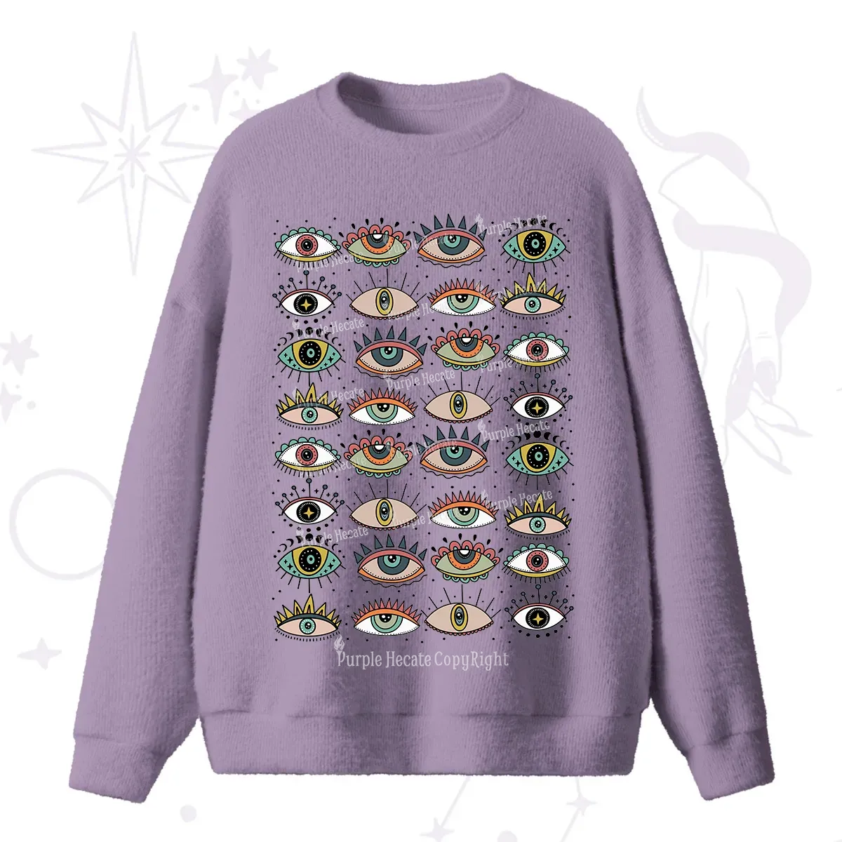Purplehecate Evil Eye Pattern Fuzzy Ugly Sweater