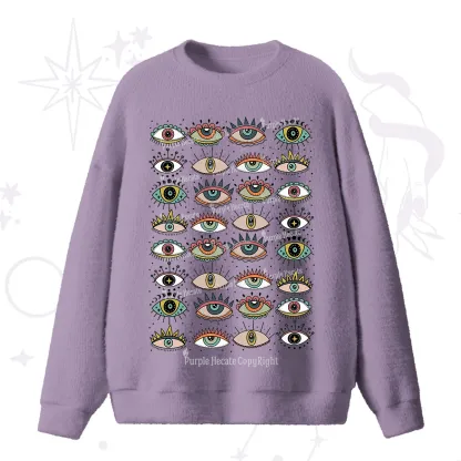 Purplehecate Evil Eye Pattern Fuzzy Ugly Sweater