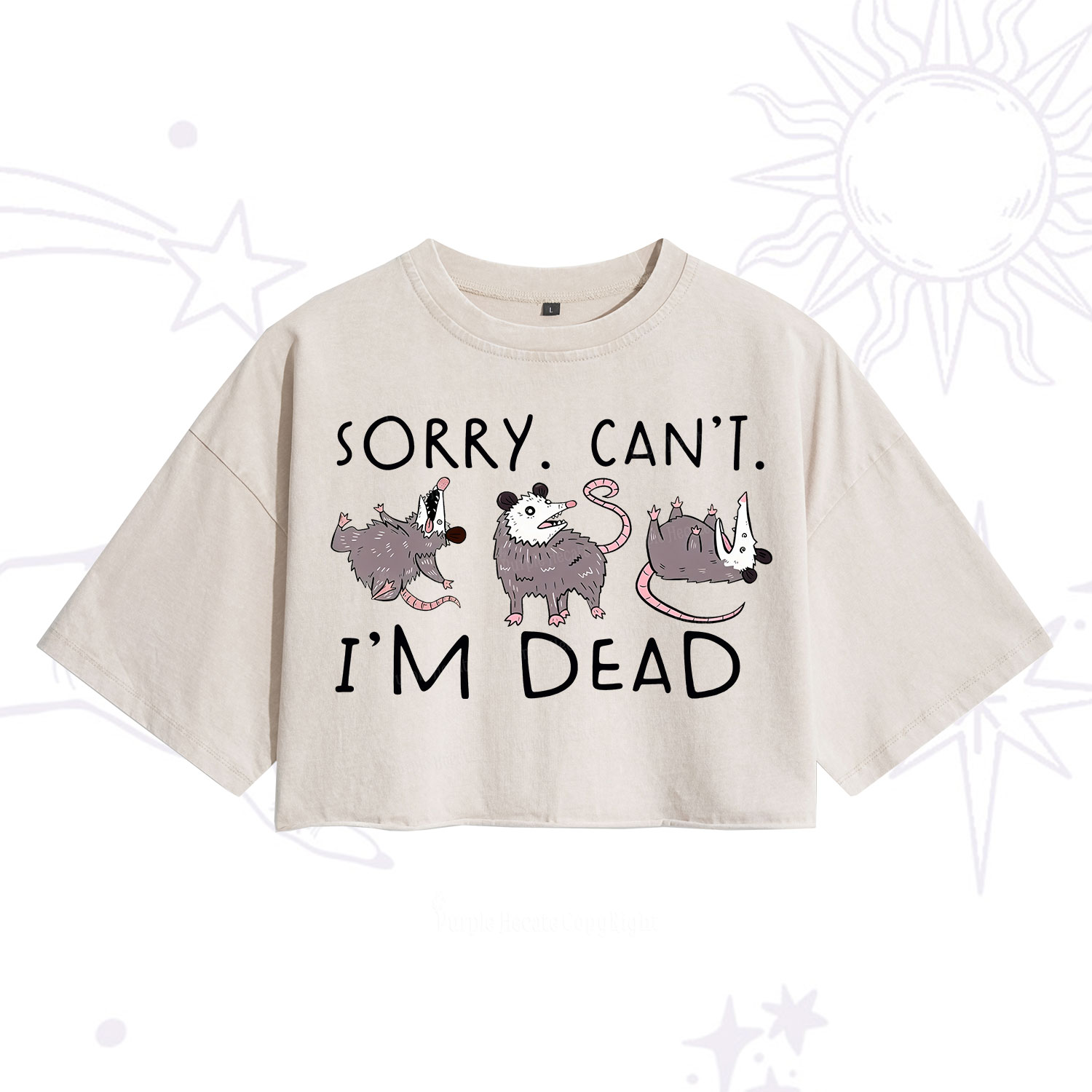 Purplehecate Funny Possum Sorry I Can't I'm Dead Washed Cropped T-Shirt