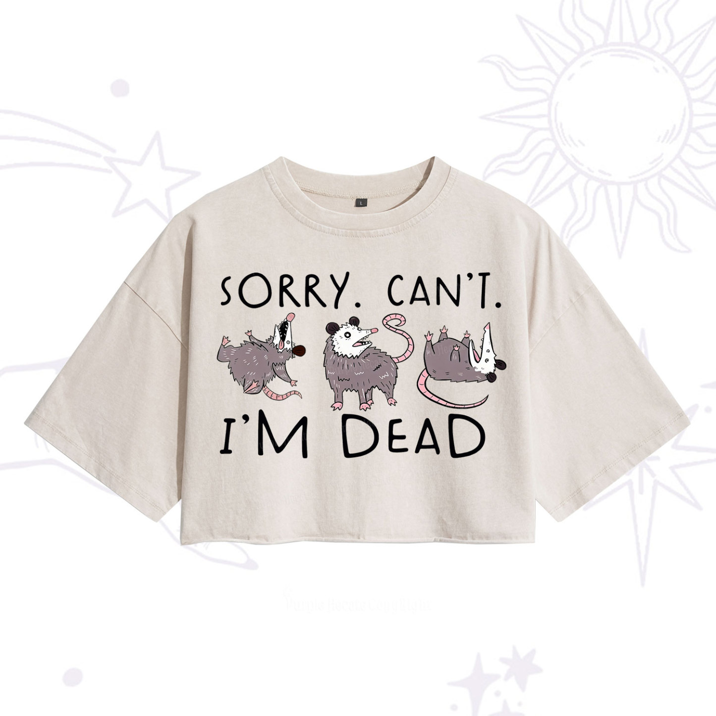 Purplehecate Funny Possum Sorry I Can't I'm Dead Washed Cropped T-Shirt