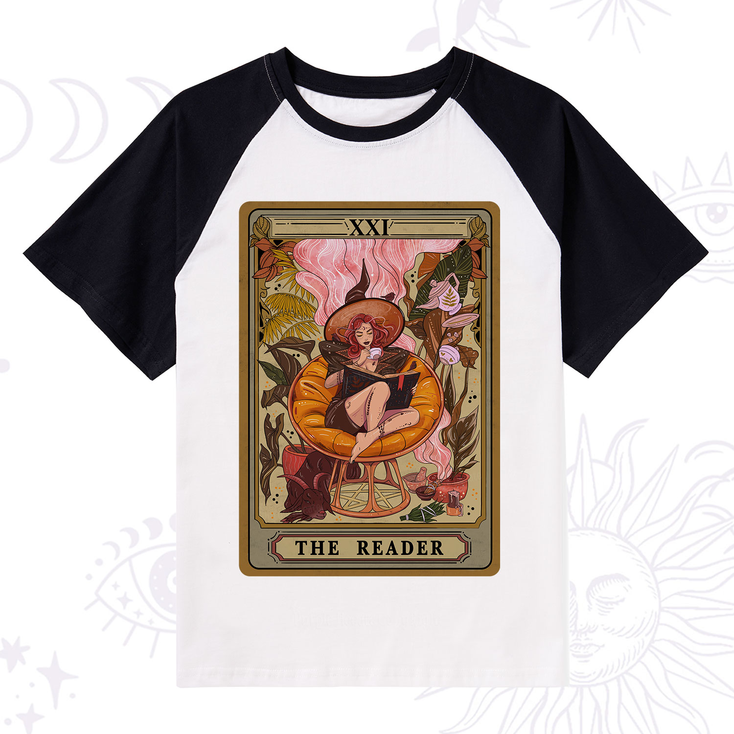 Purplehecate The Reader Tarot Card Raglan Short Sleeve T‑Shirt