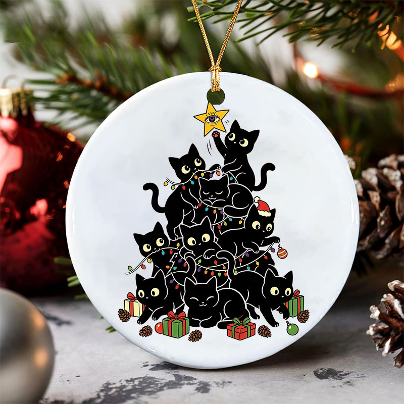 Purplehecate Black Cat Christmas Tree Christmas Ornament