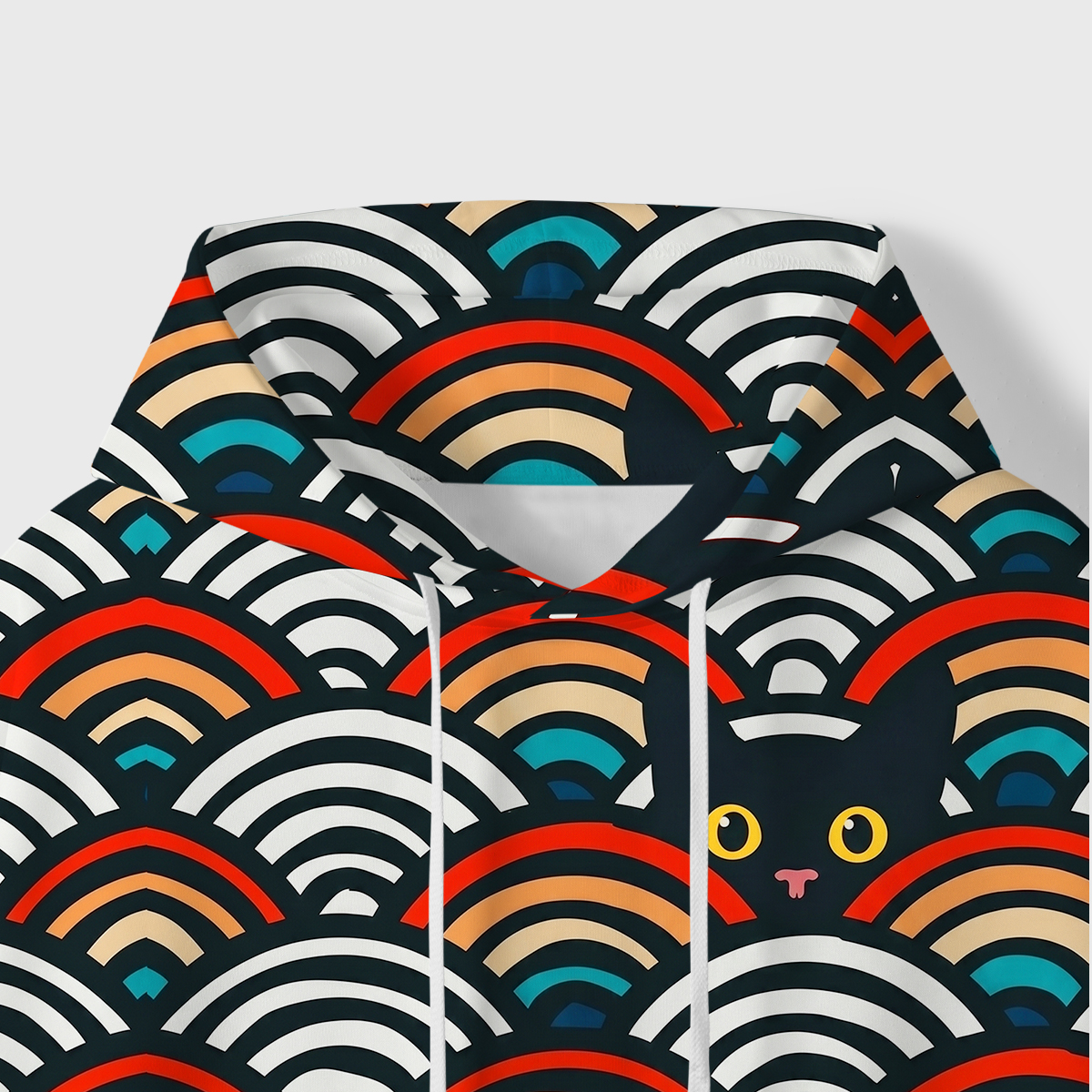 Purplehecate Rainbow Black Cat Waves All-Over Print Hoodie