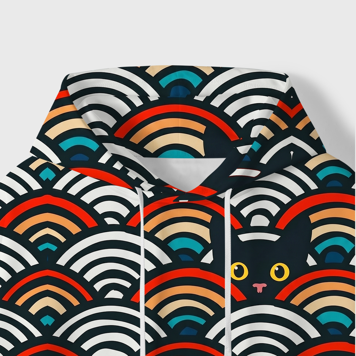 Purplehecate Rainbow Black Cat Waves All-Over Print Hoodie