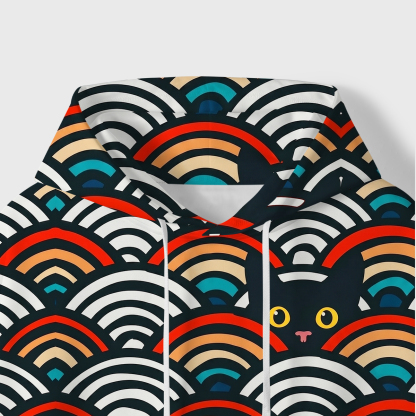 Purplehecate Rainbow Black Cat Waves All-Over Print Hoodie