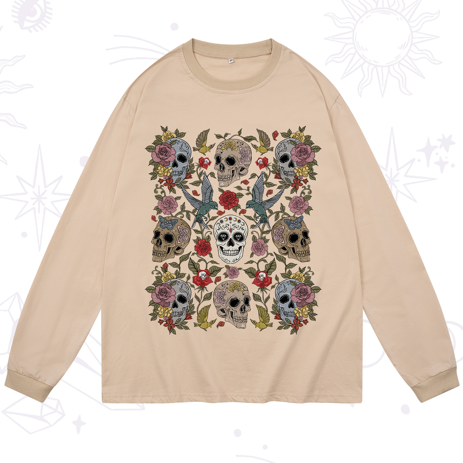 Purplehecate Skull Floral Long Sleeve T-Shirt