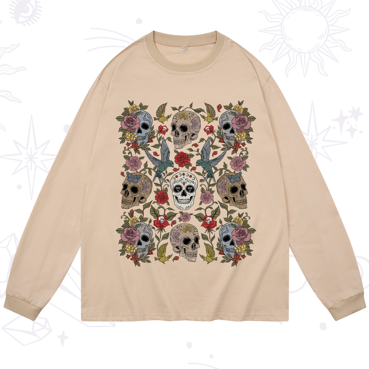 Purplehecate Skull Floral Long Sleeve T-Shirt