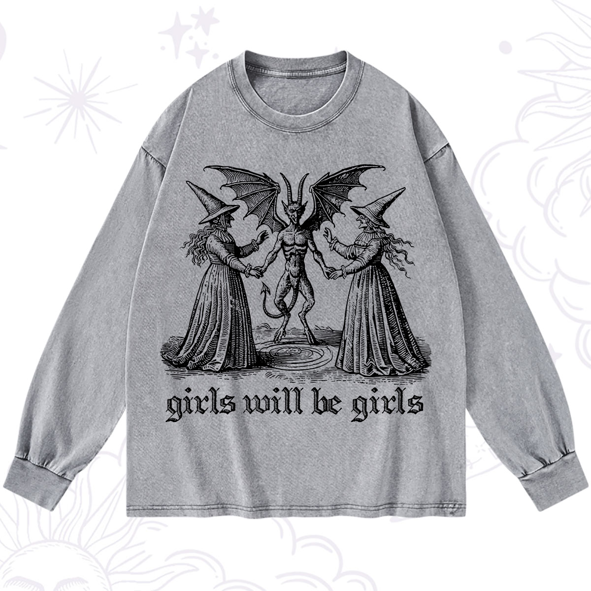 Purplehecate Witch Girls Will Be Girls Washed Long Sleeve Shirt