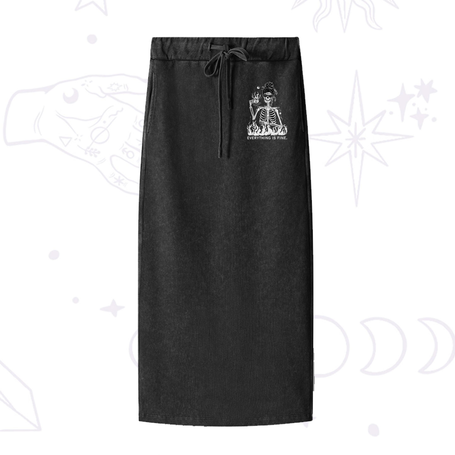 Purplehecate Everything Is Fine Washed Drawstring Long Skirt