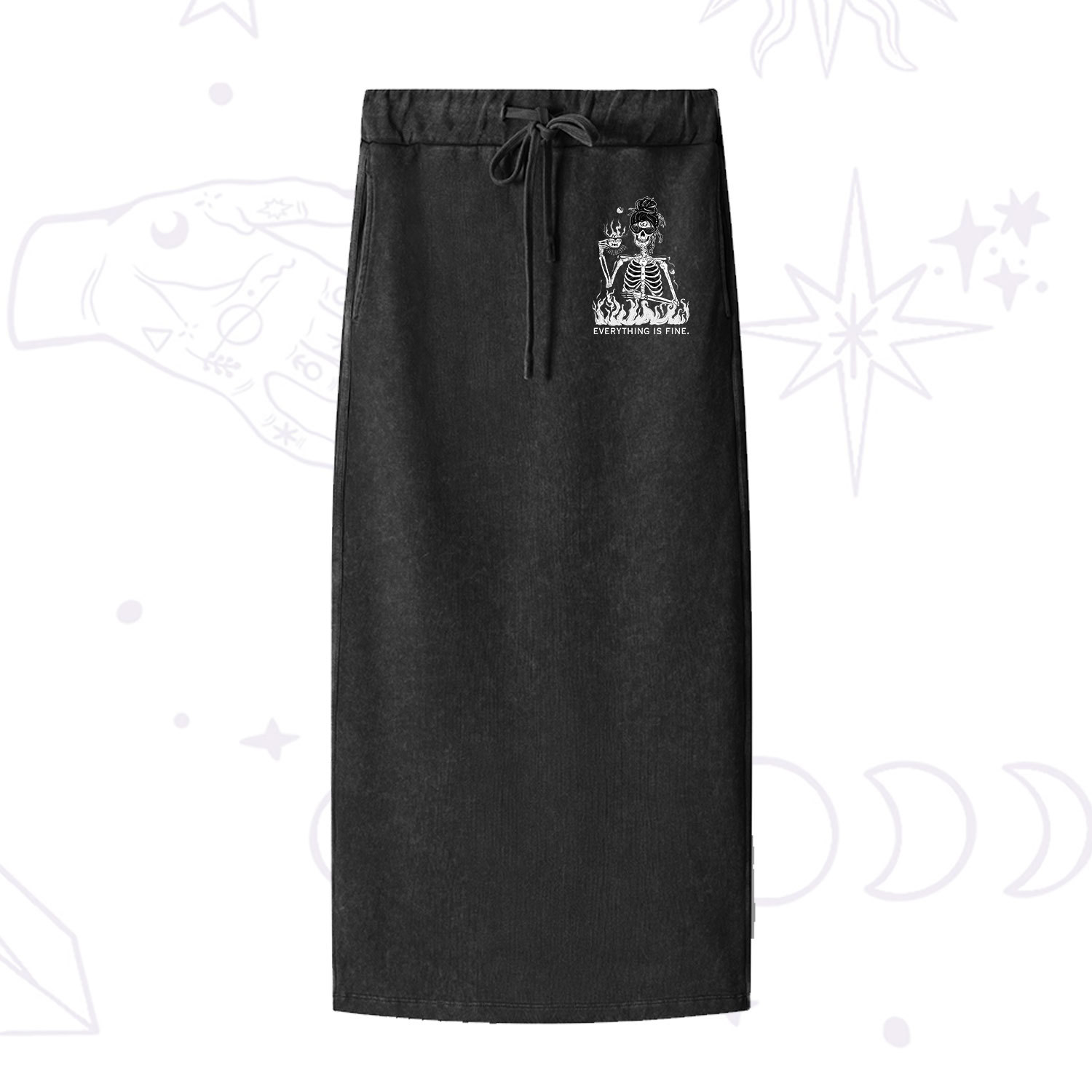 Purplehecate Everything Is Fine Washed Drawstring Long Skirt