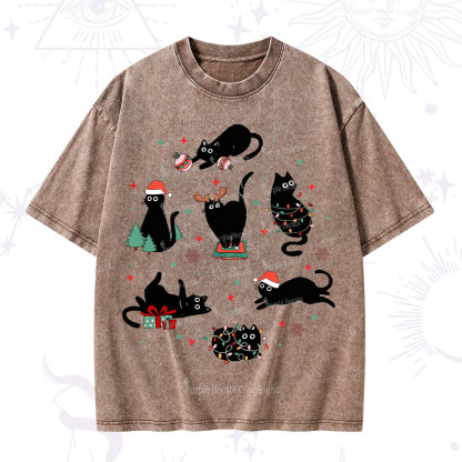 Purplehecate Christmas Cat Mom Holiday Washed T-Shirt