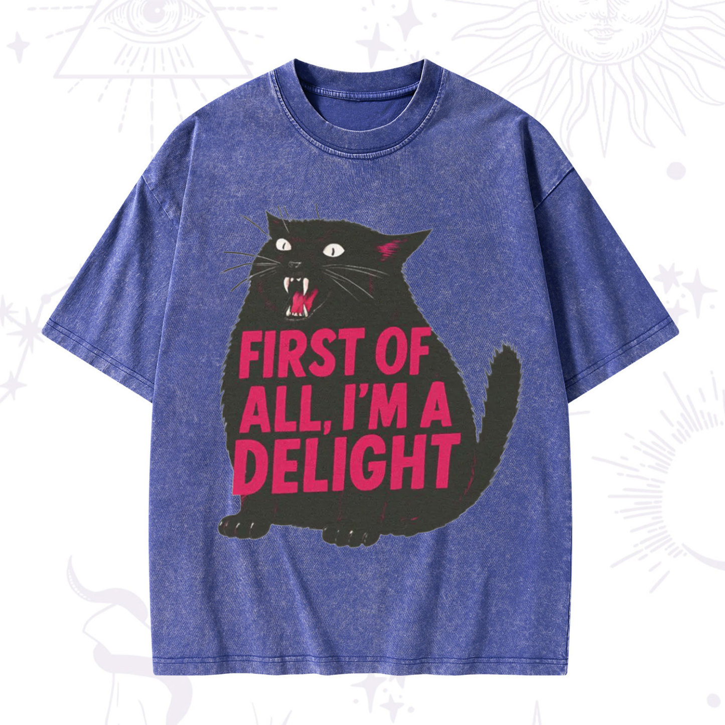 Purplehecate First Of All I'm A Delight Cat Washed T-Shirt
