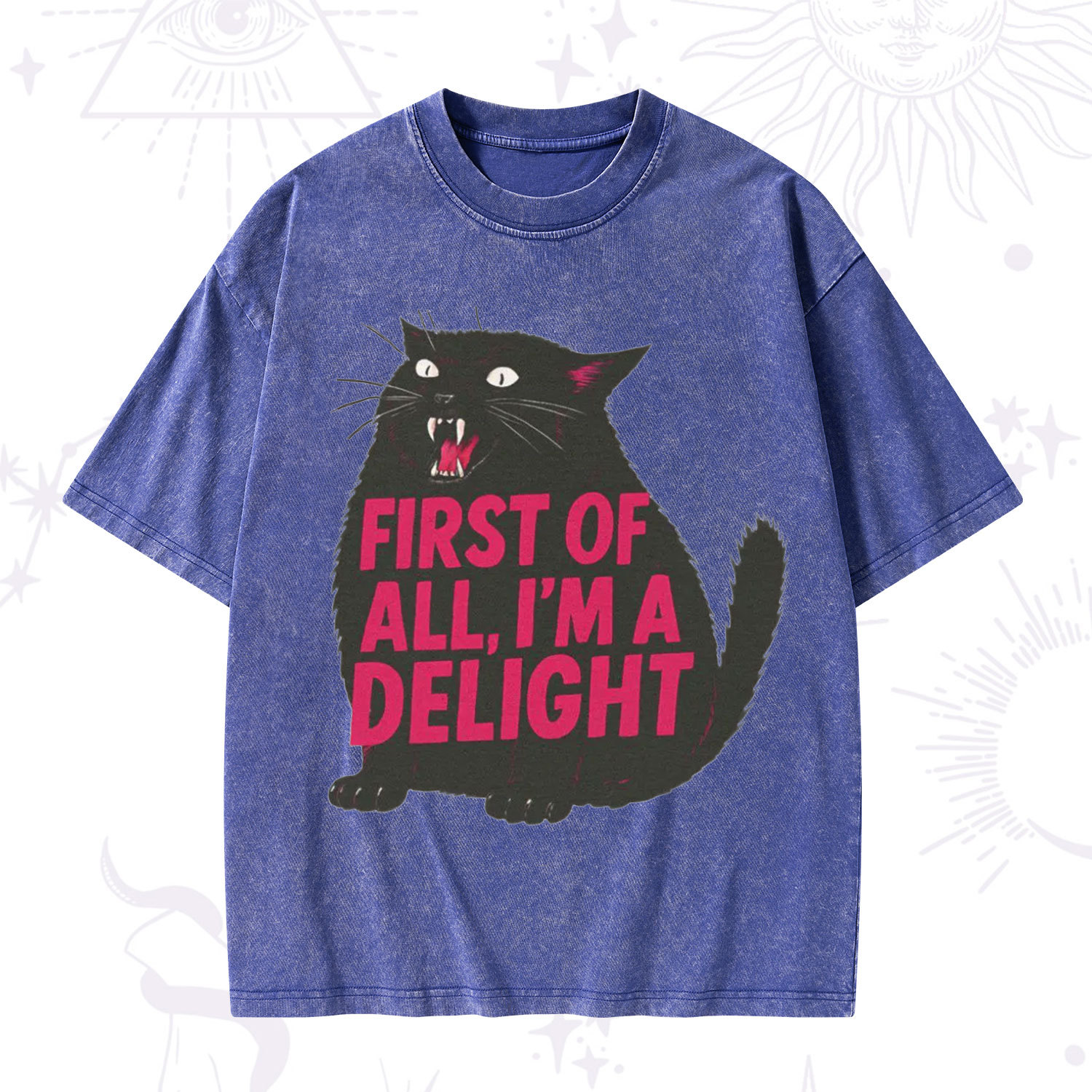 Purplehecate First Of All I'm A Delight Cat Washed T-Shirt