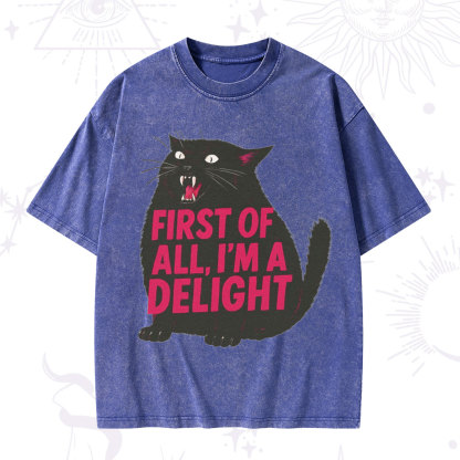 Purplehecate First Of All I'm A Delight Cat Washed T-Shirt