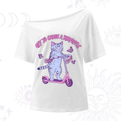 Purplehecate Off To Cause A Kerfuffle Cat One Shoulder T-Shirt