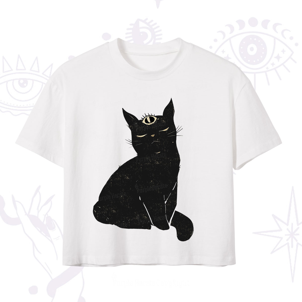 Purplehecate Third Eye Black Cat Crop T-Shirt
