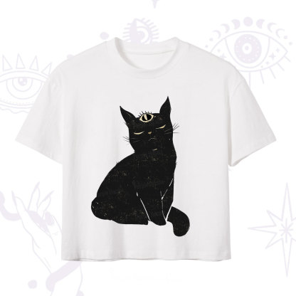 Purplehecate Third Eye Black Cat Crop T-Shirt