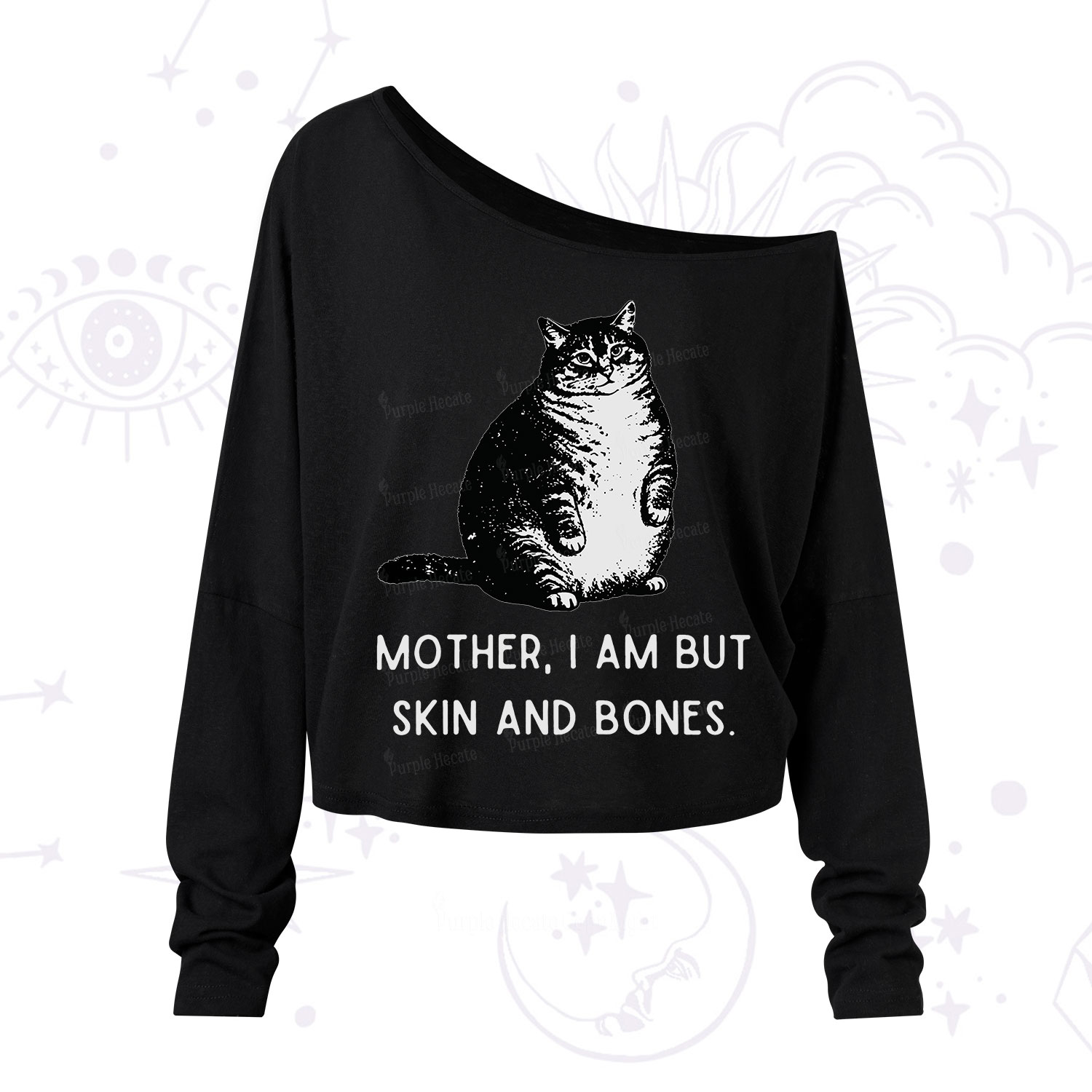 Purplehecate Cat Mother I Am But Skin And Bones One Shoulder Long Sleeve Shirt