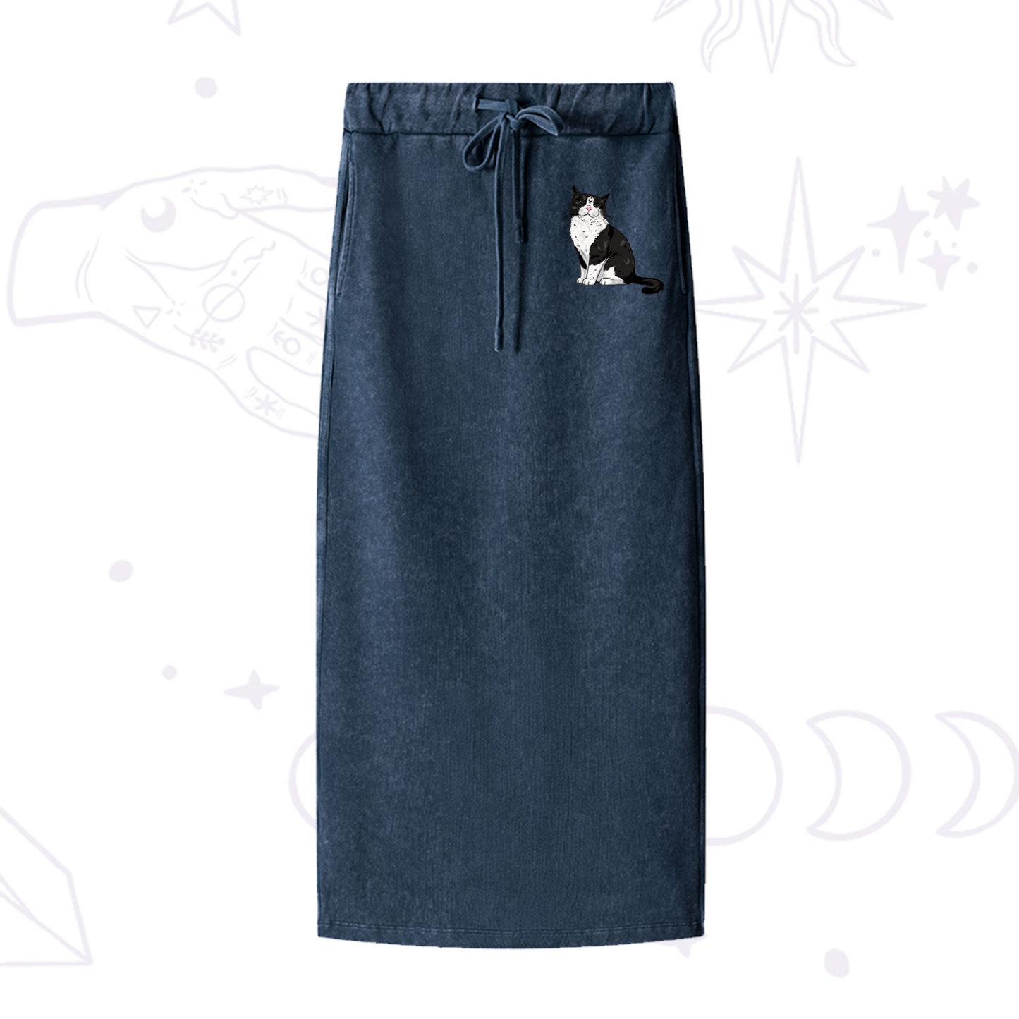 Purplehecate Sorry I Can't Go I'm an Indoor Cat Washed Drawstring Long Skirt