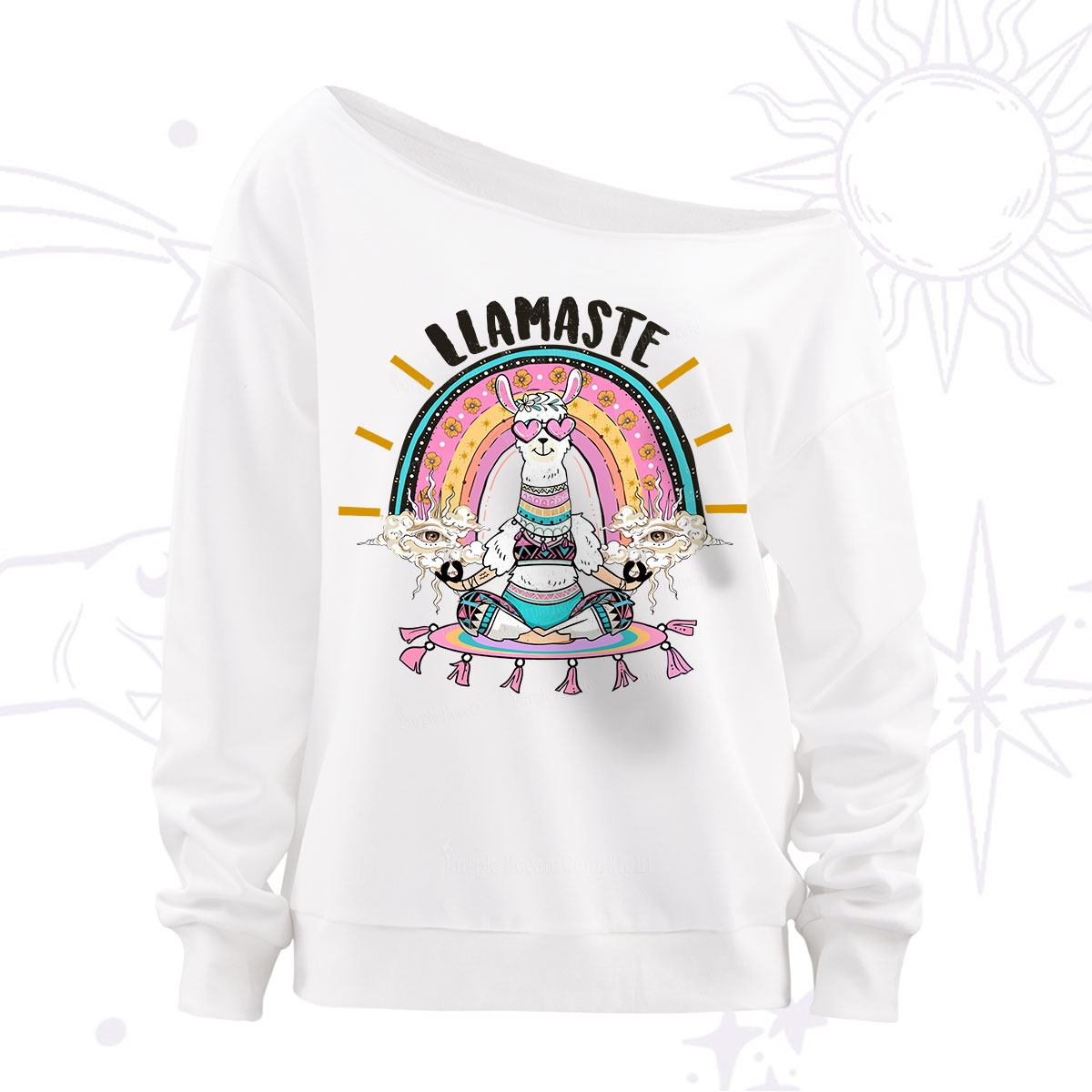 Purplehecate Llama Meditating Off The Shoulder Sweatshirt