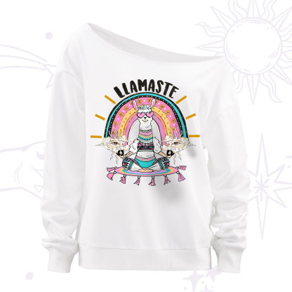 Purplehecate Llama Meditating Off The Shoulder Sweatshirt