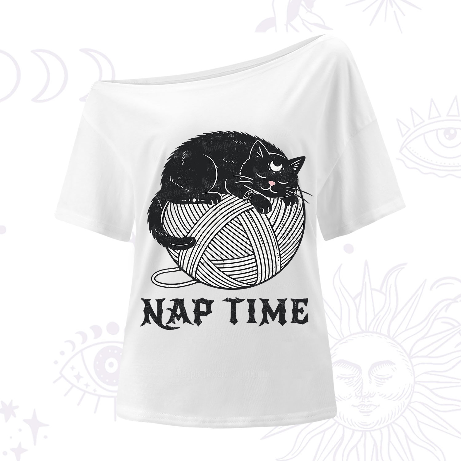 Purplehecate Nap Time Cat One Shoulder T-Shirt