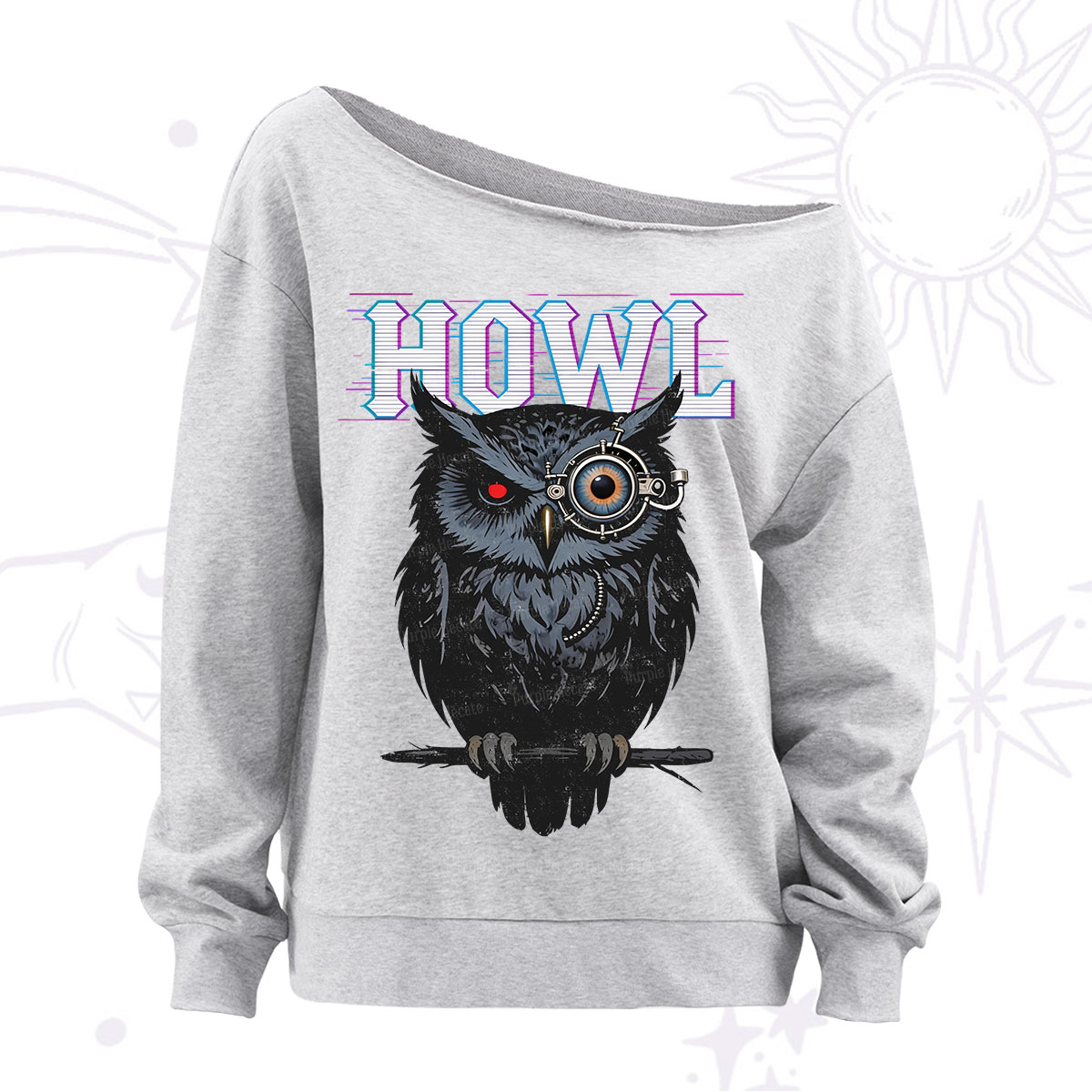 Purplehecate Howl Owl Off The Shoulder Sweatshirt