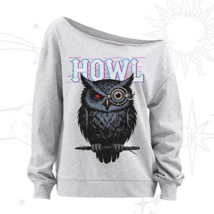 Purplehecate Howl Owl Off The Shoulder Sweatshirt